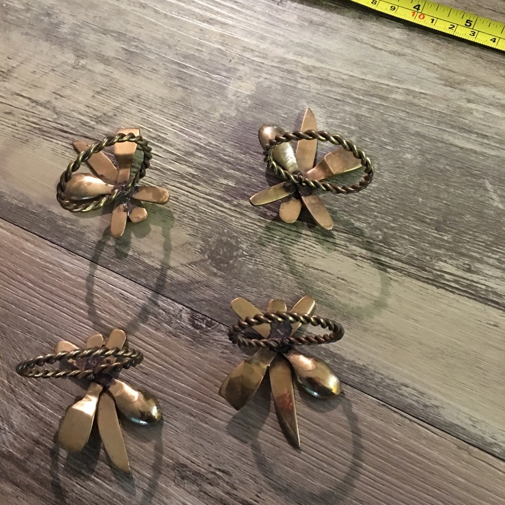 BRASS NAPKIN RINGS - CUTLERY DESIGN SET OF FOUR
